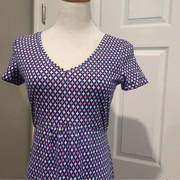 Boden Melissa Jersey Dress Short Sleeve V-neck Ruffle Blue Pink Cotton Women 6R - Picture 4 of 8